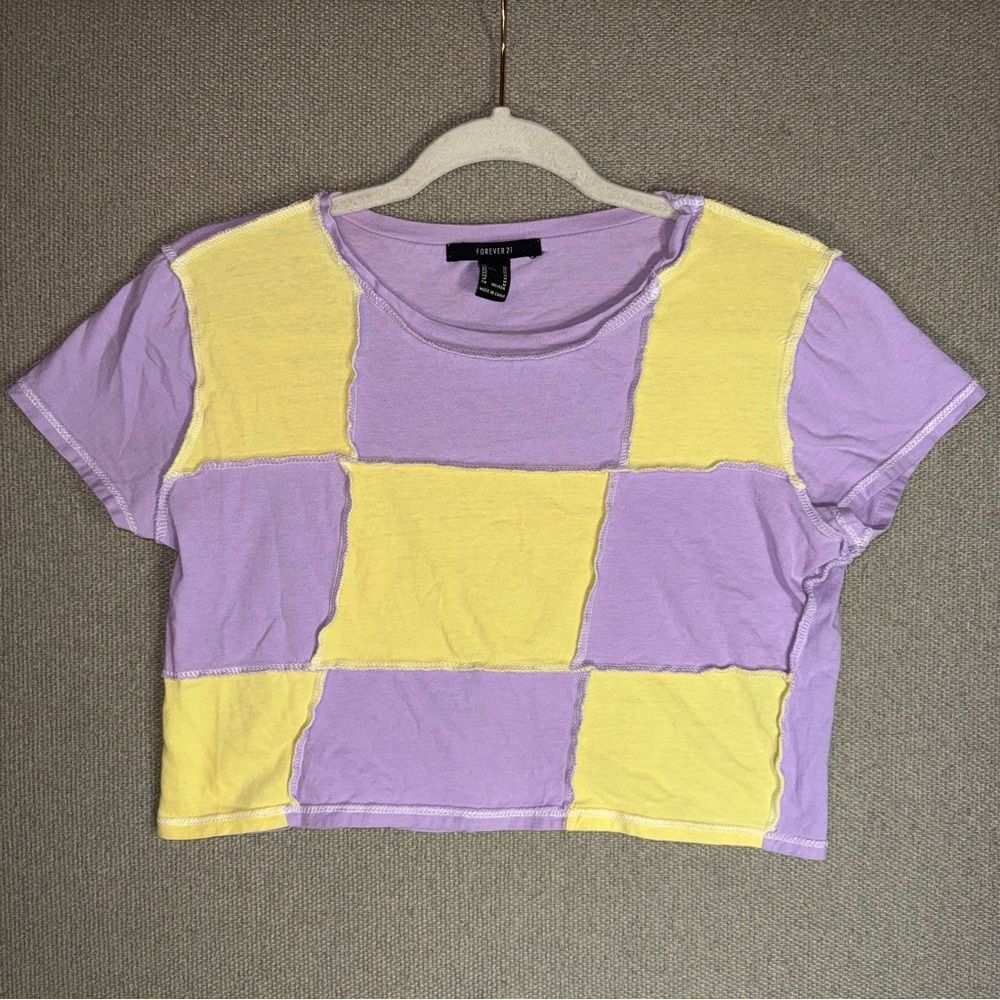 Forever 21 size medium Purple and Yellow Colorblock Crop Top